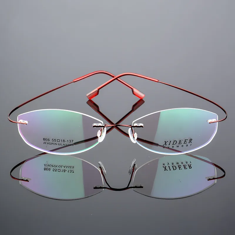 

Red Purple Pink Oval Rimless Titanium Alloy Ultralight Eyeglasses Frameless Cat Eye Myopia Optical Memory Frames