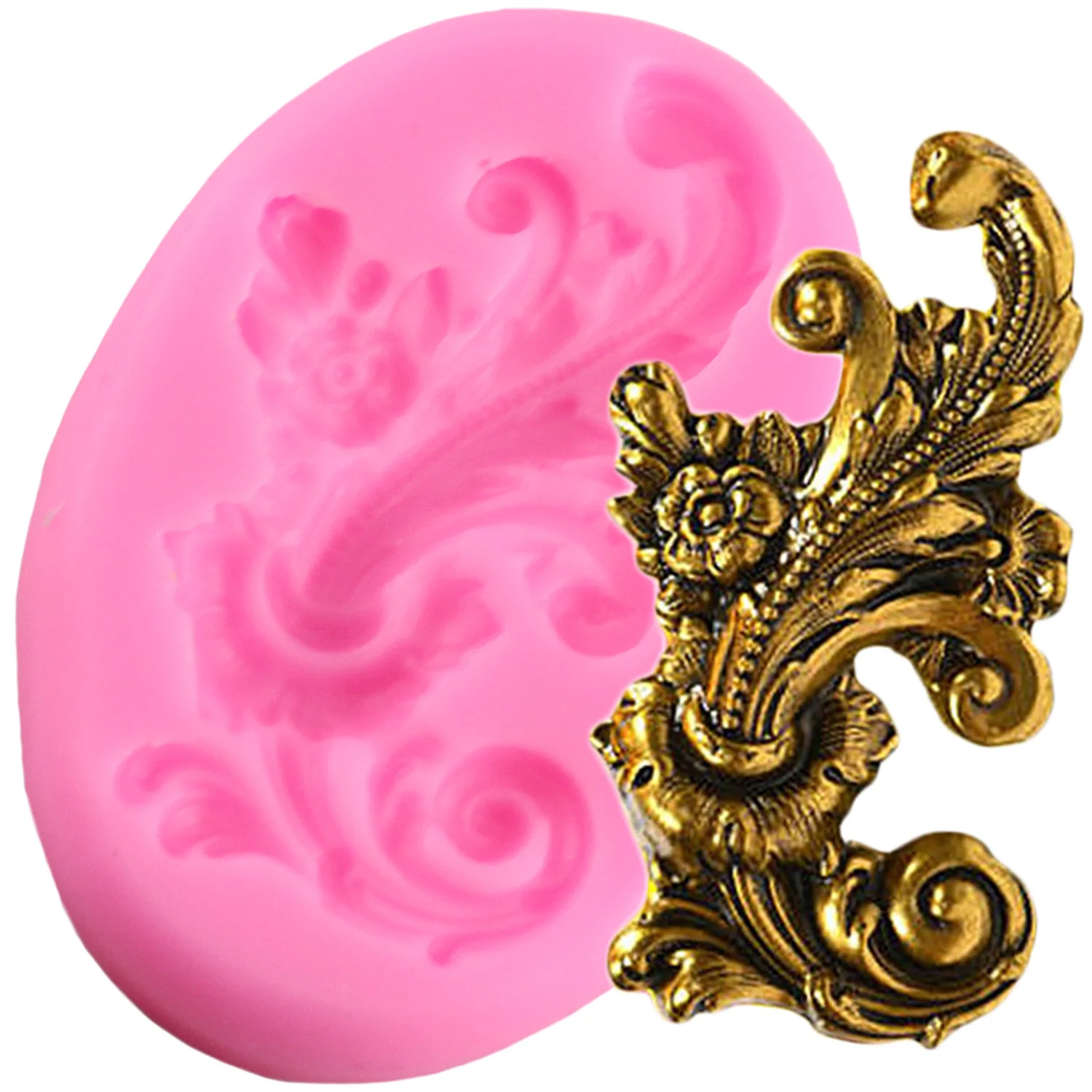 

3D Baroque Scroll Relief Silicone Mold Polymer Clay Molds Cupcake Baking Fondant Decorating Tools Chocolate Candy Moulds