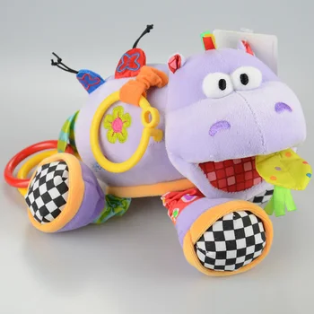 

Hot Selling With Teether Baby Toy For 0-12 Months Plush Infant Baby Development Soft Hippo Animal Handbells Rattles Handle Toys