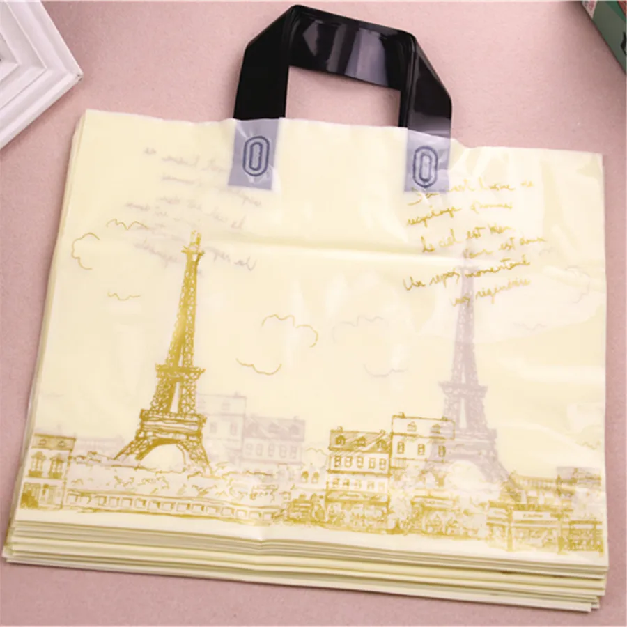 

High-density Polythylene Eco-friendly Sachets Cadeaux With Handle 10pcs/lot 29*35cm Vintage European Eiffel Tower Packaging Bag