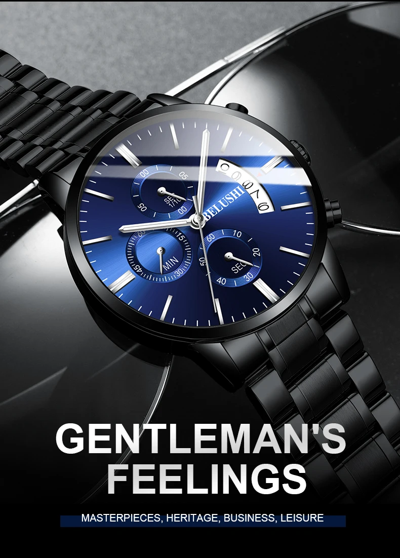 BELUSHI Модные мужские кварцевые часы с хронографом спортивные мужские часы лучший бренд класса люкс полностью стальные водонепроницаемые часы мужские наручные часы