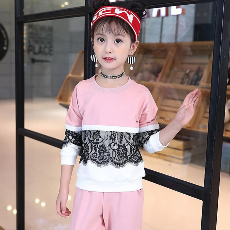 

Aixinghao Children Clothing Spring Autumn Girls Sport Clothes For Kids Lace Teen Girls School Clothing Sets 6 8 10 12 Year