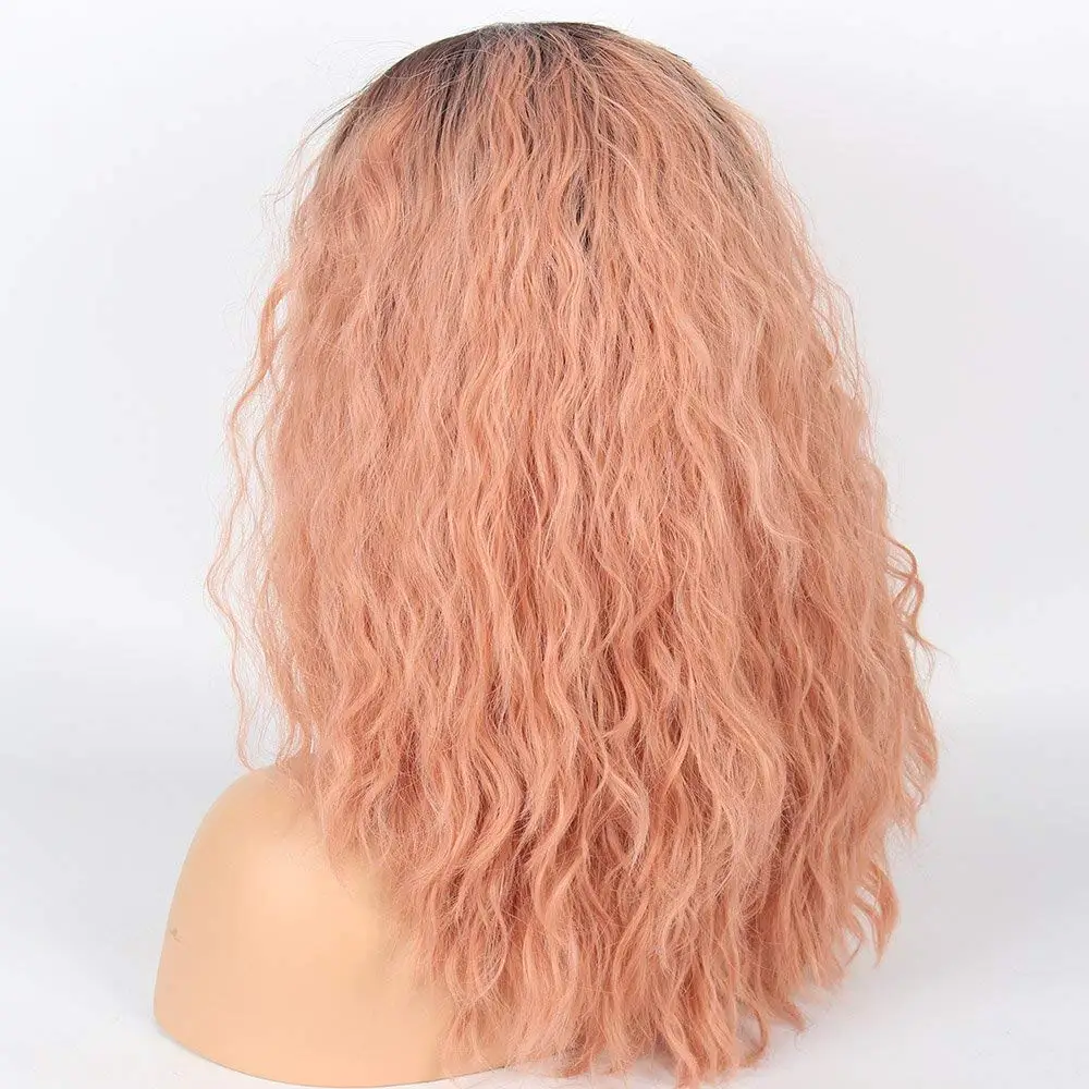 Marquesha вьющиеся Ombre карамельный розовый синтетический парик на кружеве термостойкие волокна замена розовый кудрявый Боб Cut парики для женщин