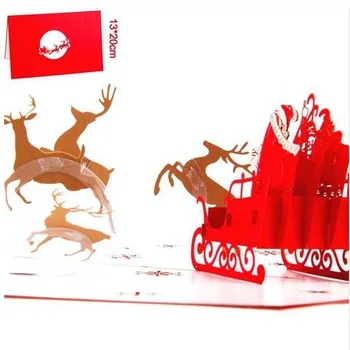 

3pcs Flying Xmas Santa Ride Greeting Cards 3D laser Cut Pop Up Paper Handmade Postcards Christmas Party Gifts Supplies Souvenirs
