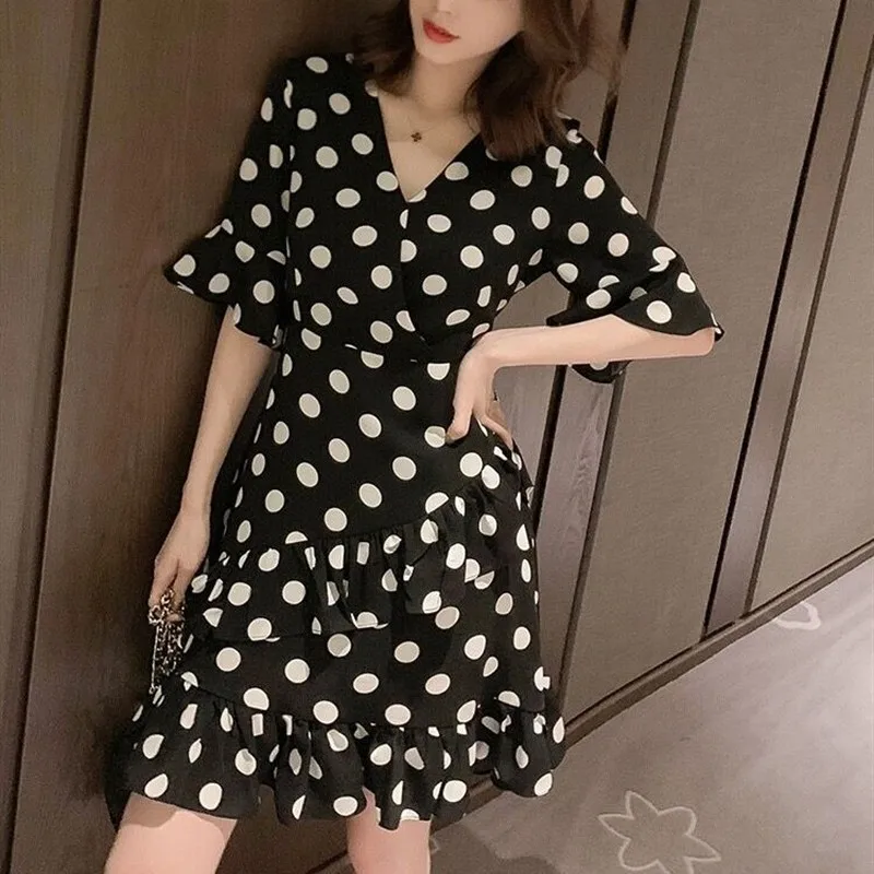 

Fashion Dress Womens Summer Dress New Fishtail OL Casual Dresses Woman Sexy Ruffles Mini V-neck Female Clothes Promotion