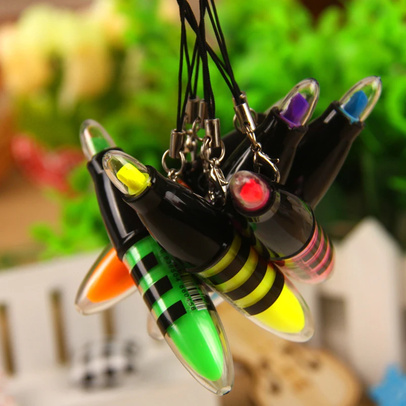 

1pcs novelty portable candy color cute bee highlighter pen with lanyard mini scribble markers pens for diy school kids supplies