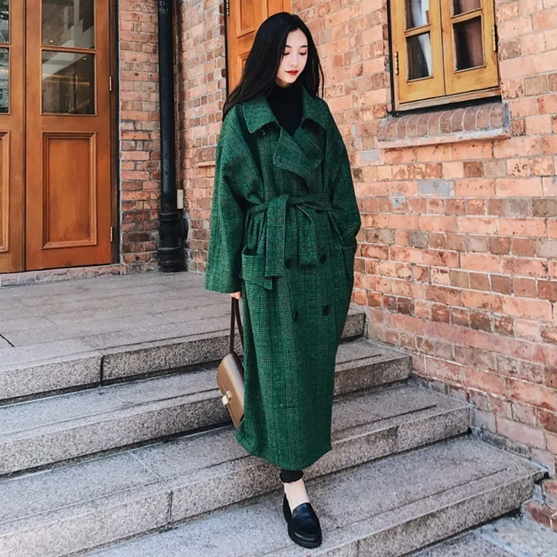 LANMREM 2018 Fashion Autumn Double Breasted Notech Casual Loose Big Size Long Type Green Plaid Women Woolen Coat UA26406 LANMREM 2018 Fashion Autumn Double Breasted Notech Casual Loose Big Size Long Type Green Plaid Women Woolen Coat UA26406