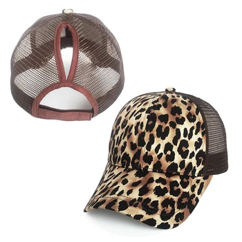 

2019 cross-border supply of US hats Europe and AmericaLeopard rear open Baseball cap ponytail caps can be customized