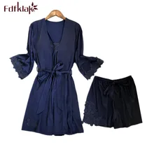 Fdfklak сексуальные 3 шт. пижамы женские шелковые атласные пижамы набор кружевные халаты для женщин домашняя одежда женская пижама Mujer