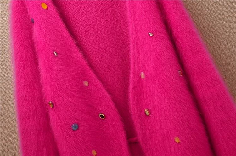 suéter de pele de coelho médio longo com cardigã feminino solto genuíno de casaco feminino inverno venda por atacado