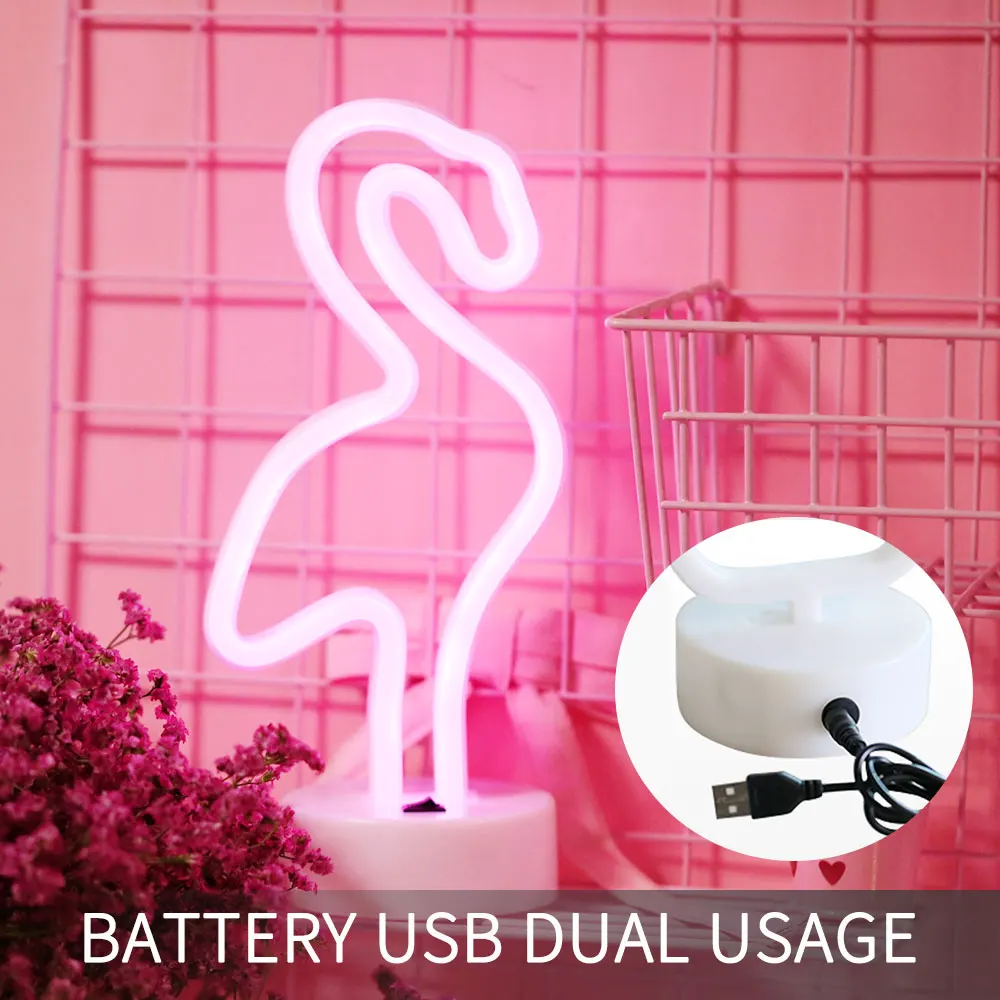 FS Baby Night Light LED Night Pink Flamingo Light Wall Hanging Neon