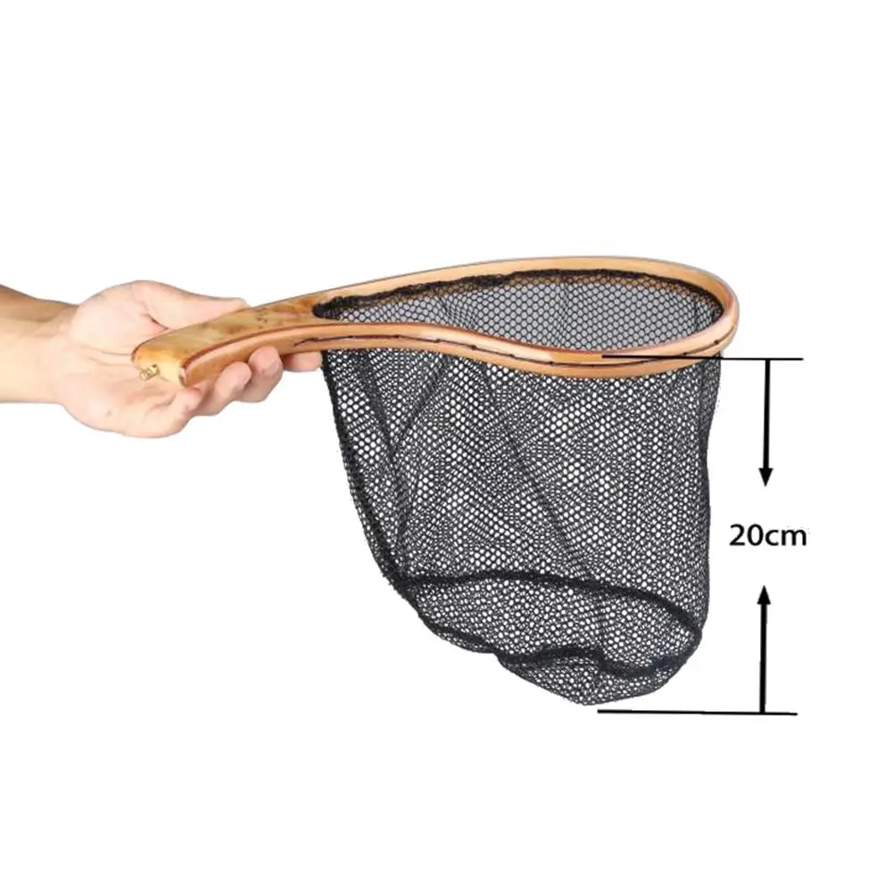 

MAXWAY Fly Fishing Landing Net Burl Wooden Handle Net Rubber Coat Net Catch & Release Fly Net
