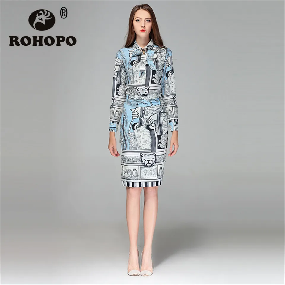 ROHOPO Suit England Blouse Linen Skirt Long Sleeve