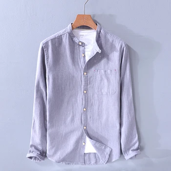 

Italy brand long-sleeved linen shirts men fashion gray shirt mens casual summer loose shirt men solid tops chemise camisa