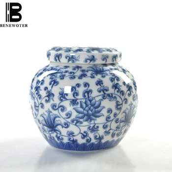 

Jingdezhen Blue and White Porcelain Tea Caddy Portable Travel Tea Cans Ceramic Kung Fu Tea Set Spice Seasoning Jar Home Decor