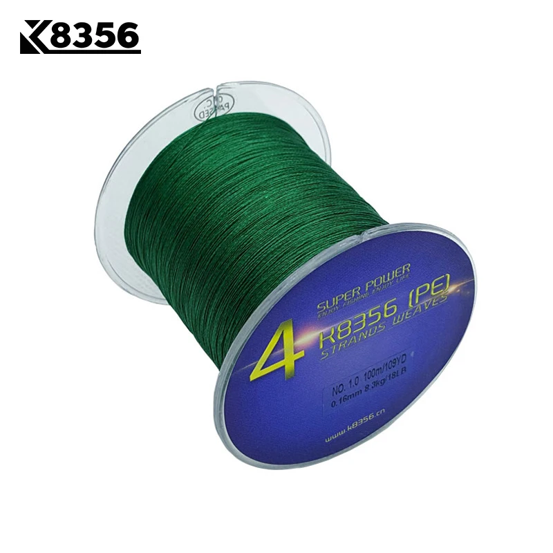 K8356 100 متر/109 متر 4 المدرجات pe خط مضفر الصيد خط 100% pe المتعددة الشعيرات خط الصيد سوبر قوية عالية الجودة 8LB-150LB