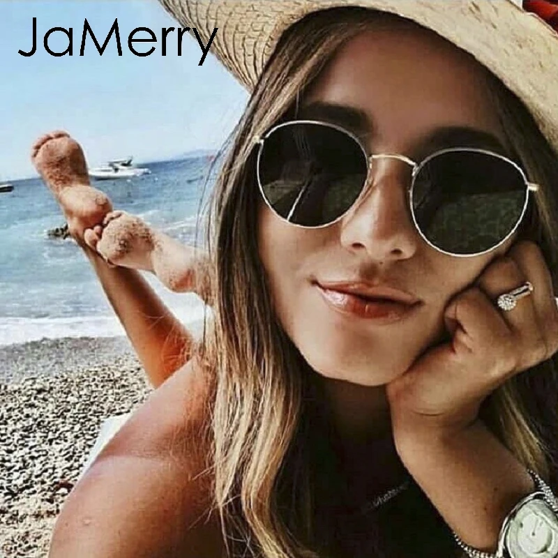 JaMerry Винтаж Модные солнцезащитные очки женские летнее пляжный отдых круглый