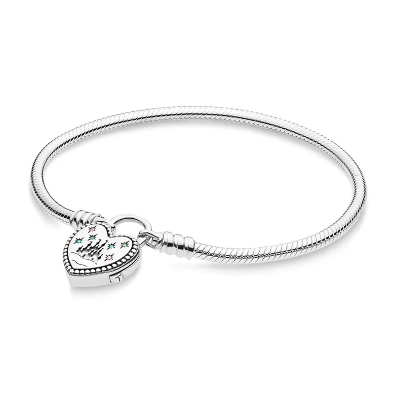 

2019 Bead Charm Snake Chain Fit Original Pandora Moments Fantasyland Castle Heart Bracelet 925 Sterling Silver Women DIY Jewelry