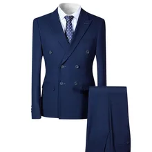YFFUSHI 2017 Fashion Men Suit 3 Pieces Double Breasted Suits Blue Black Tuxedo Wedding Party Slim Fit Business Casual Style