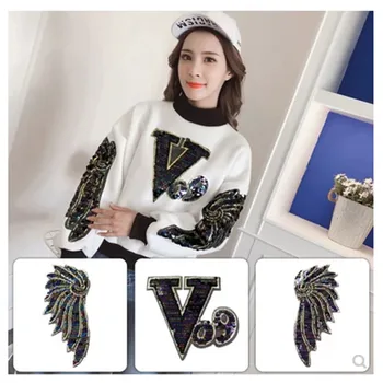 

Large sequins embroidered patches clothing sewing accessories clothes sweater handmade diy crafts color wings