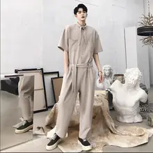 Летние Для Мужчин's Подиум новая альтернатива галстук-бабочка дизайн комбинезон прилив бренд Для мужчин свободные девять очков Штаны прилив моды комбинезоны