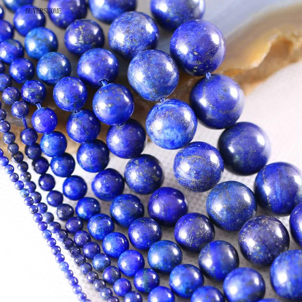 

Blue Natural Stone Jewelry A++14MM 12MM 10MM 8MM 6MM 4MM 3MM 2MM Genuine Lapis Lazuli Round Loose Beads String 15.5" (29 beads)