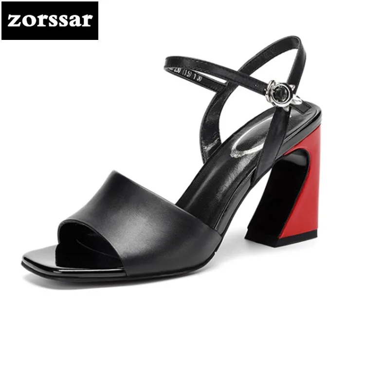 

{Zorssar} 2018 New Genuine Leather Ankle Strap Heels women sandals high heels open toe Summer Shoes women Party Dress shoes