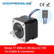 Free Ship! Nema 17 Stepper Motor 34mm 26Ncm(36.8oz.in) 0.4A 12V Nema17 Step Motor 42BYGH 4-lead CNC Reprap 3D Printer