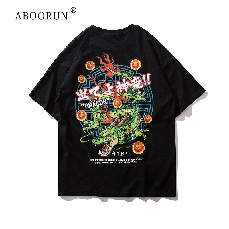 

ABOORUN Men's Hip Hop T Shirts Chinese Style Dragon Ball Printed T-Shirts Summer Short Sleeve Top Tees for Male R691
