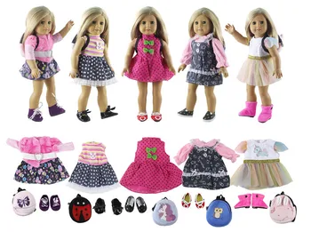 

Lot 15 Item=5 Set Doll Clothes+5 Pair Shoes+5 Pieces Bag for 18 Inch American Doll Handmade Casual Wear Outfit