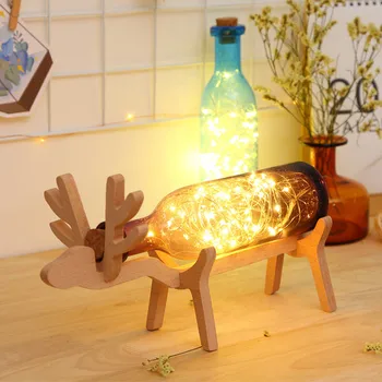 

Xmas Elk LED Lights Glass bottle Glass Wood Wood Base Illusion Night Switch Table Light Table Lamp Christmas Home Ornament