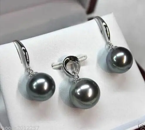 

Free Shipping Hot Selling New Style Jewelery Sets Skin Care Black Case Pearl Round Pendant, Earring, Silver