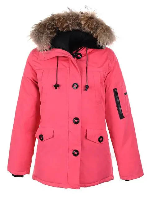 Women's Goose Down Montebello Parka Pink Fur Collar Warm Winter Coat