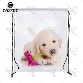 

Golden Retriever Puppy Dog Pet with Flower Print Custom individual Nylon fabric Drawstring Backpack Gift Bag Pack of 4