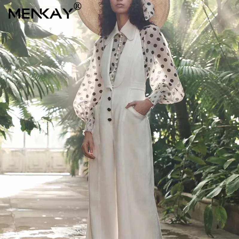 

[MENKAY] Solid Off Shoulder Sexy Jumpsuit Women Halter Button High Waist Big Size Wide Leg Pants Female Spring Fashion 2019