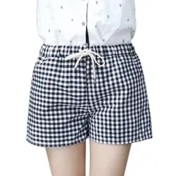 WEIXINBUY/Хлопковые льняные английские клетчатые шорты женские прямые шорты с высокой талией с поясом женские черные белые клетчатые короткие