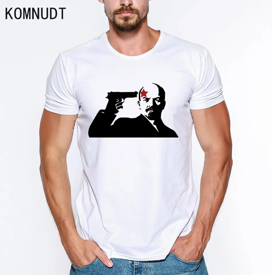 Komnudt известный бренд футболки Для мужчин Ленина Футболка с принтом букв мужской