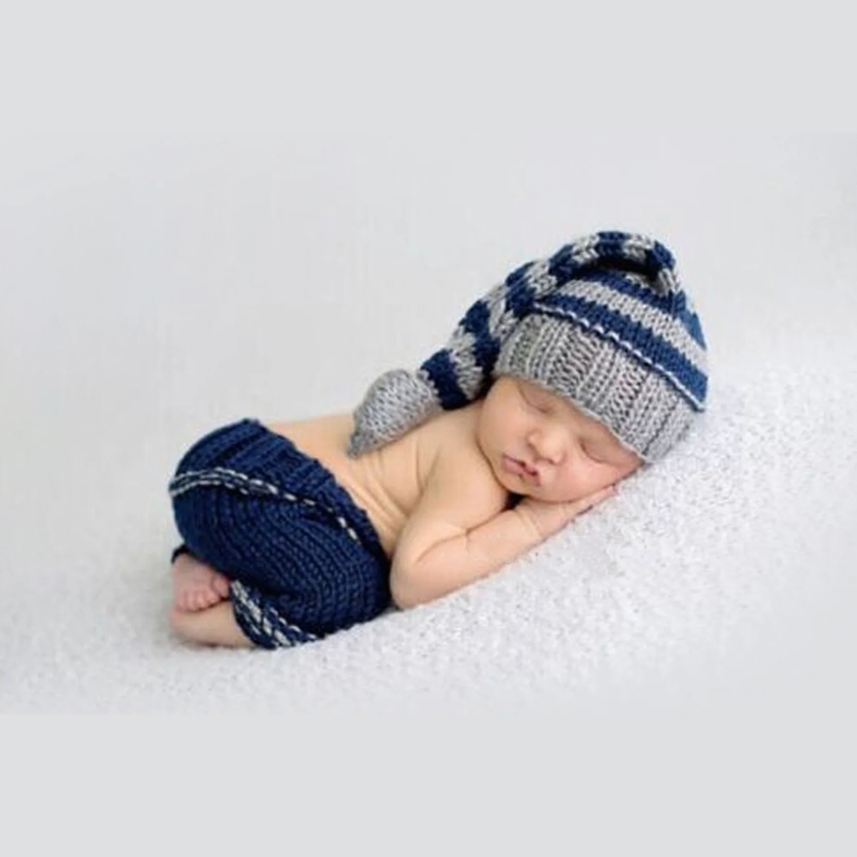 Newborn Baby Photography Props Soft Baby Clothes Knit Cute Blue Hat And