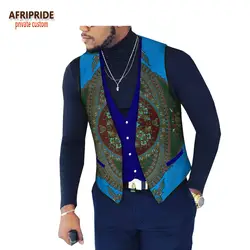 2018 Африканский Анкара печати для мужчин жилет AFRIPRIDE без рукавов однобортный сарафаны на лямках для 2 кармана 100% восковой хлопок A1814001