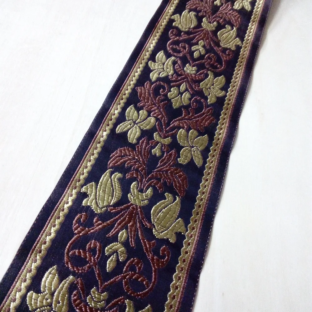 9.3cm 93mm 3-3/4' Classic Embroidery Floral Ethnic Lace Brown Coffee Gold Mercerizing Curtain Laciness National Jacquard Ribbon |