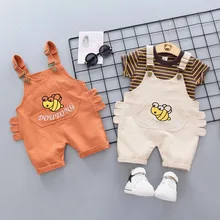 Летняя детская одежда Хлопковая полосатая футболка с короткими рукавами и рисунком для мальчиков+ повседневные штаны комплекты для мальчиков из 2 предметов