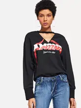 S-XL women hollow out v neck long sleeve tops blouse autumn spring halter blouse tops casual leisure letter print blouse chic women s hollow out long sleeve blouse