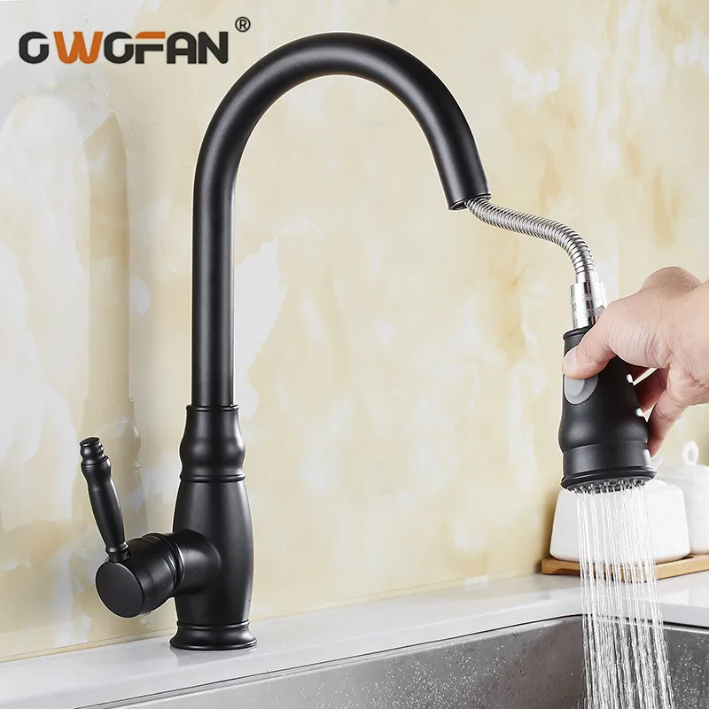  Kitchen Mixer Balck Pull Out Kitchen Faucet Deck Mount Kitchen Sink Faucet Mixer Cold Hot Water Tor - 33059263794