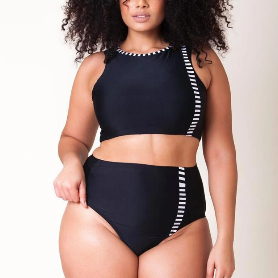 Plus Size Women's Sexy Crop High Neck bathing Beachwear Two-Piece Suit Biquini Swimsuits Tankini Bikini Sets swimwear 2018 | Спорт и