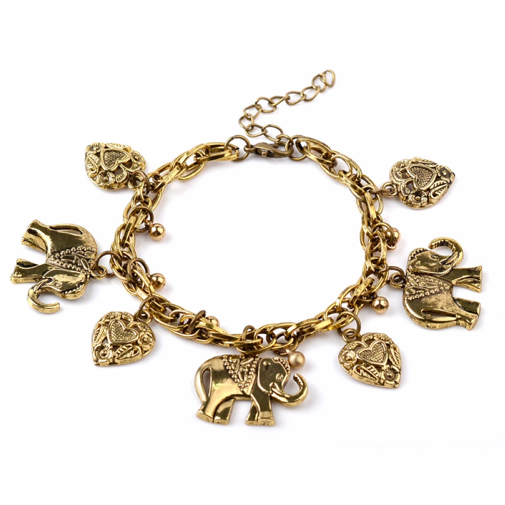 

BRT0063 Wholesale Retail Fashionable Yiwu Retro Animal Elephants Heart Bracelet Chain gifts