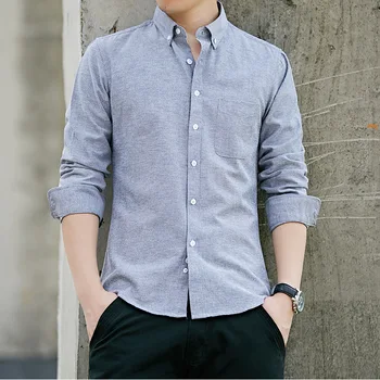 

New style 2020 men's oxford white long-sleeved shirt casual solid color SSA041