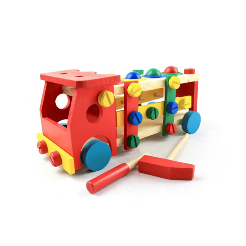 Kid Educational Wooden Toy Disassembly Screw Nut Vehicle Car Knock Ball Levert Dropship Aug 26