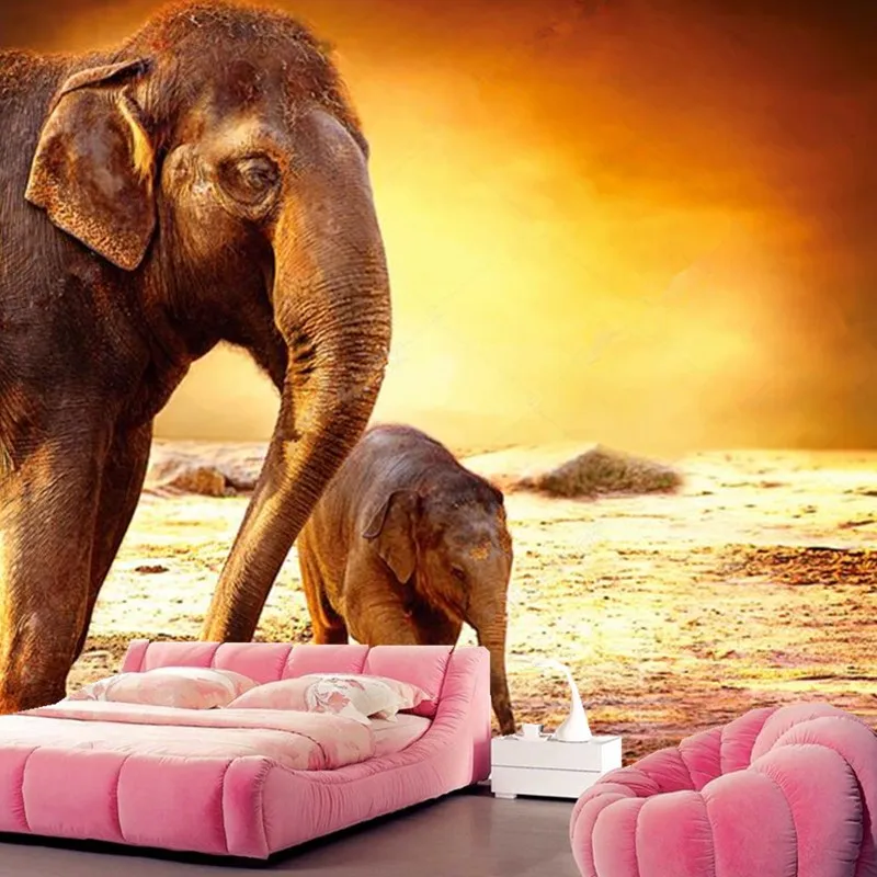 Custom mother elephant and baby under sunset wallpaper papel de parede hotel living room sofa TV wall bedroom mural 3d | Обустройство