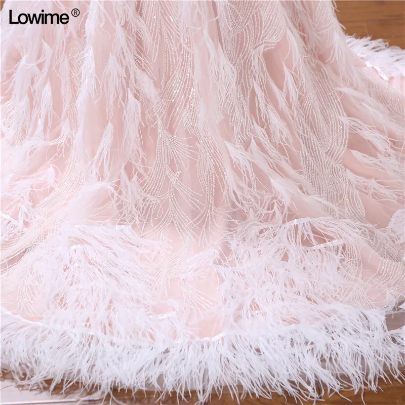 2018 New Custom Made A-line Evening Dresses Gown Long Sleeves Beading Feather Court Train Prom Dress Long (1)