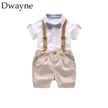 Летний костюм для маленьких мальчиков на свадьбу, нарядное платье комплект детской одежды для мальчиков, костюмы для маленьких джентльменов, хлопковая рубашка+ комбинезон